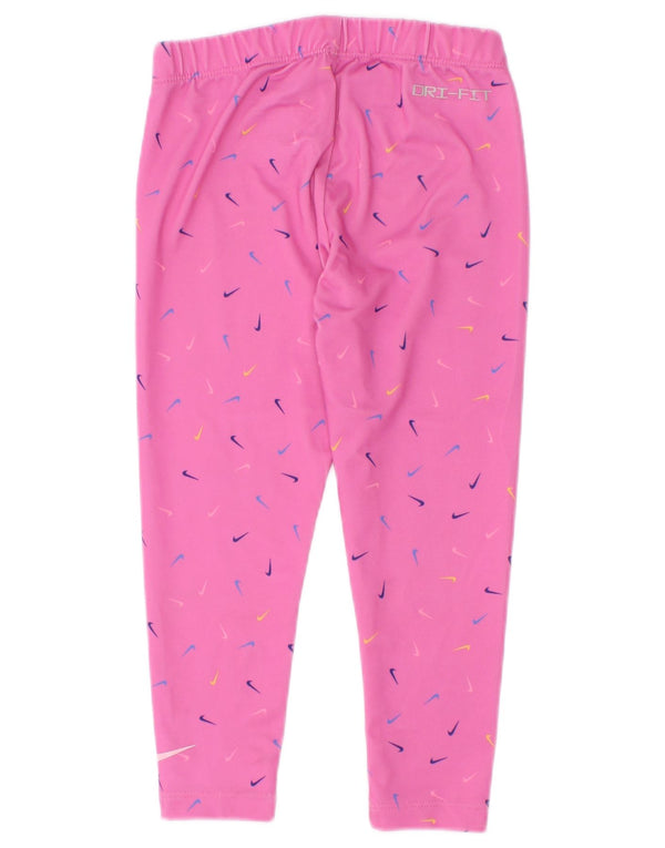 Nike Girls Dri Fit Graphic Leggings 3-4 Years XS Pink Polyester