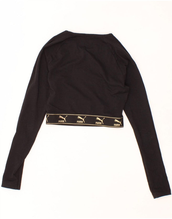 PUMA Womens Graphic Crop Sweatshirt Jumper UK 8 Small  Black Vintage Puma and Second-Hand Puma from Messina Hembry 
