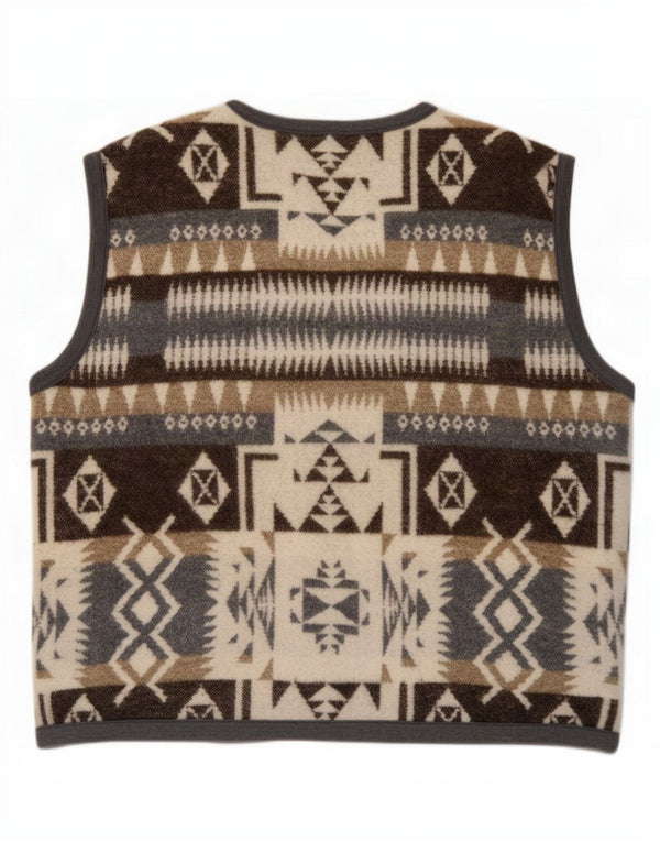 Vintage Mens Waistcoat 2XL Brown Geometric Wool