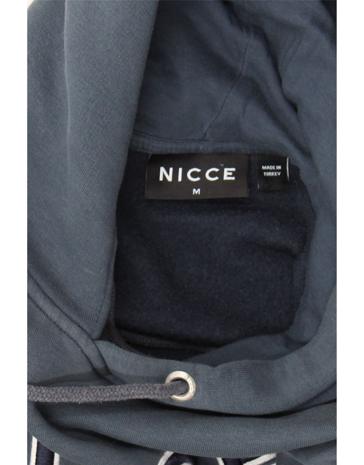 NICCE Mens Graphic Hoodie Jumper Medium Navy Blue Cotton Vintage Nicce and Second-Hand Nicce from Messina Hembry 