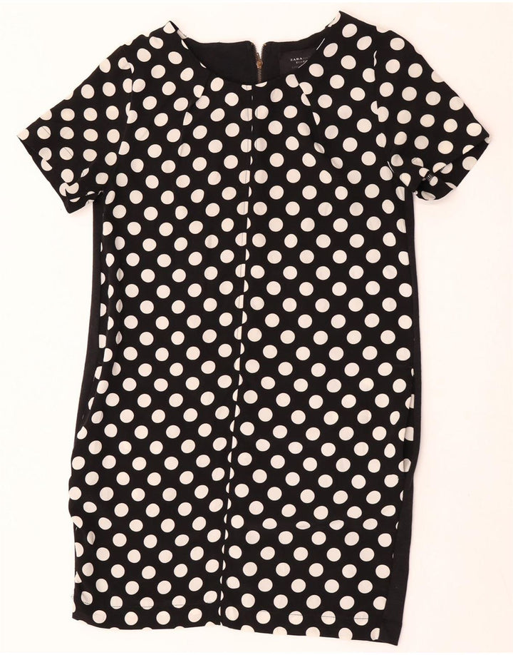 Zara Womens Shift Dress UK 12 Medium Black Polka Dot Polyester