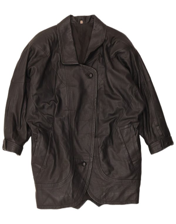 VINTAGE Womens Oversized Leather Coat EU 38 Medium Black Leather