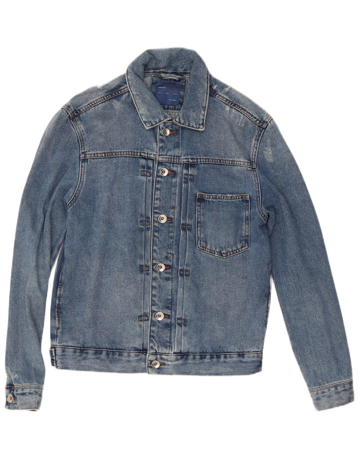Zara Mens Distressed Denim Jacket UK 38 Medium Blue Cotton