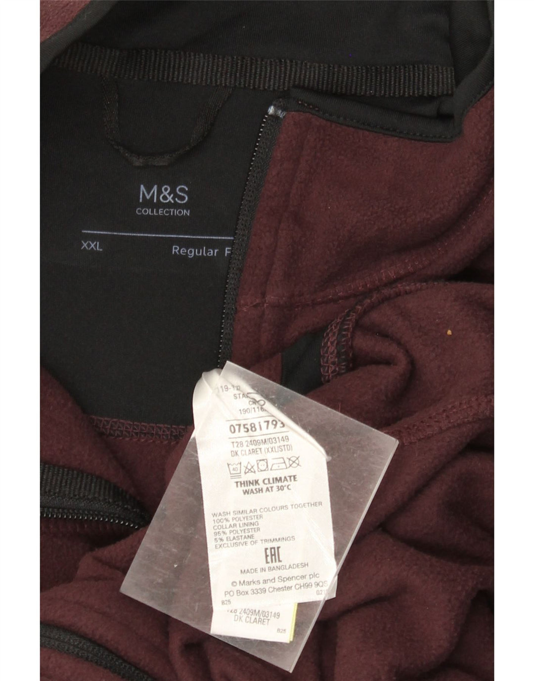 MARKS & SPENCER Mens Regular Fit Fleece Jacket UK 42 2XL Burgundy