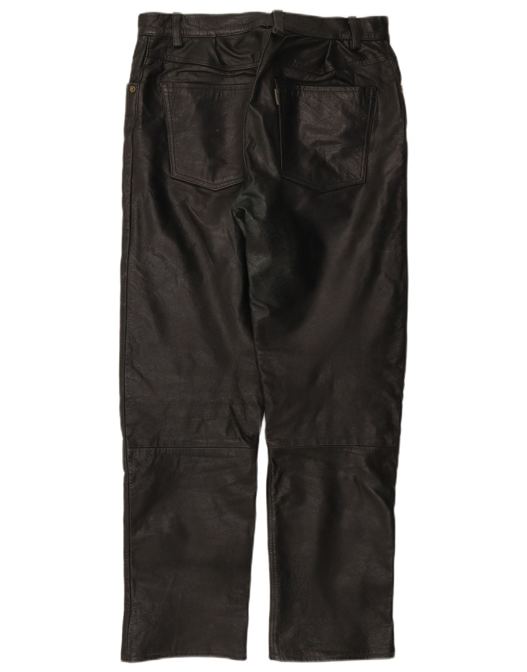 VINTAGE Mens Straight Leather Trousers W31 L30 Black