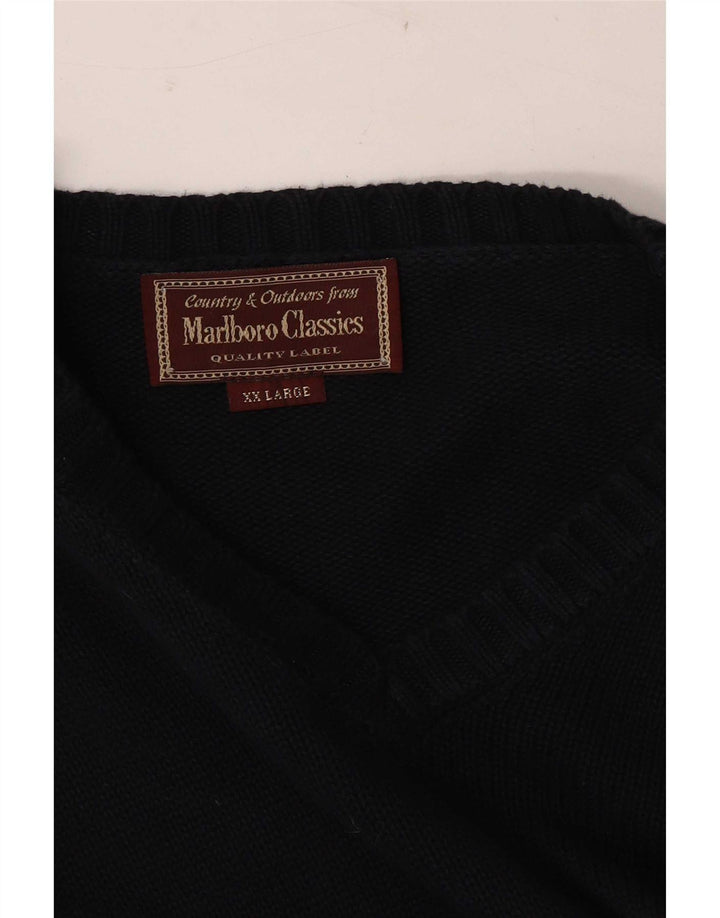 Marlboro Classics Mens V-Neck Jumper Sweater 2XL Navy Blue