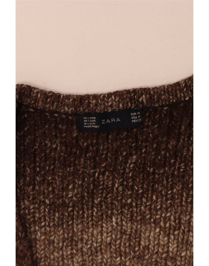 Zara Womens Crop Cardigan Sweater UK 14 Medium Brown Wool