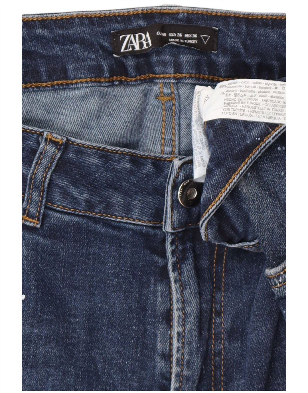 ZARA Mens Distressed Skinny Jeans EU 46 XL W36 L30 Blue Spotted Cotton