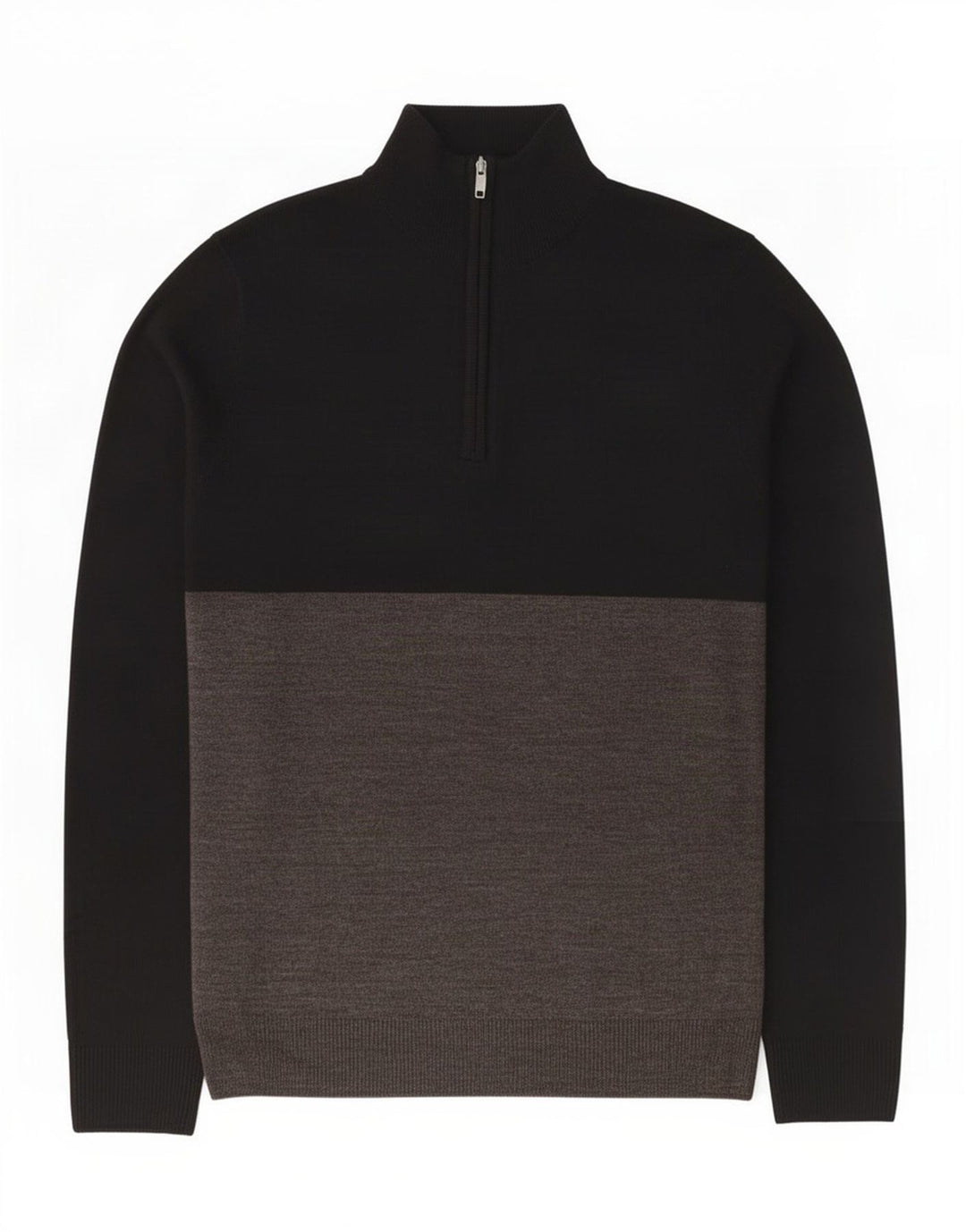 French Connection Mens Zip Neck Jumper Sweater Medium Black Colourblock