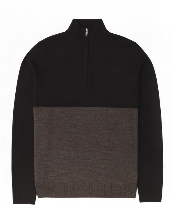 French Connection Mens Zip Neck Jumper Sweater Medium Black Colourblock