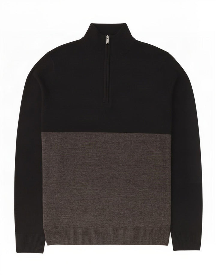 French Connection Mens Zip Neck Jumper Sweater Medium Black Colourblock
