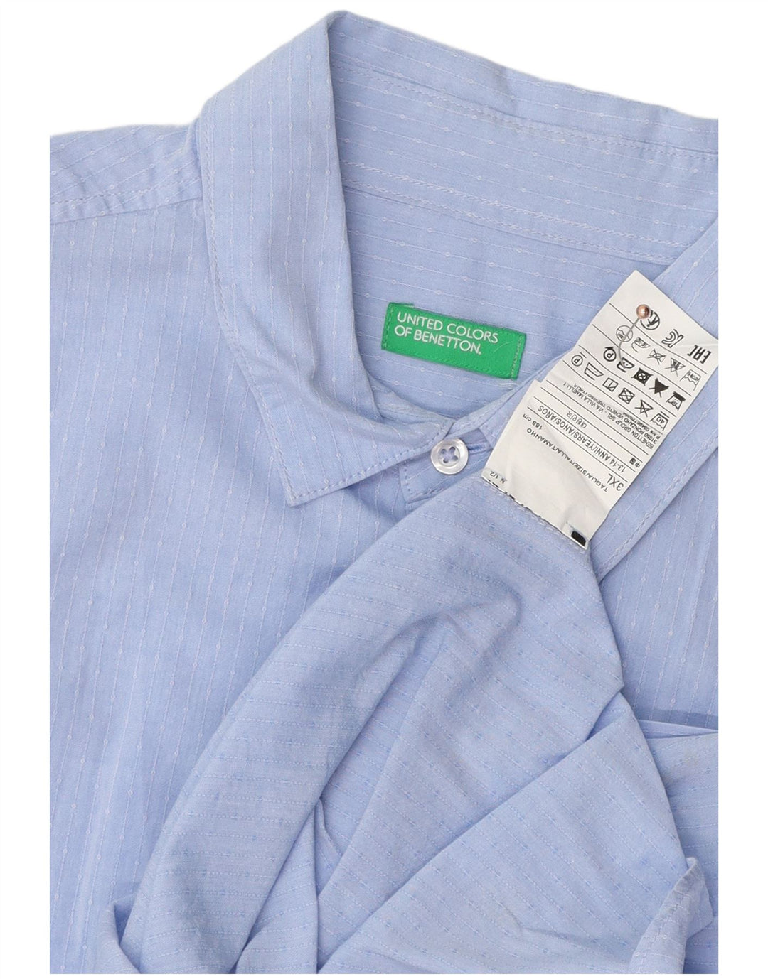 BENETTON Boys Shirt 13-14 Years 3XL Blue Pinstripe Cotton