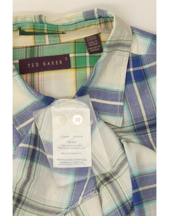 Ted Baker Mens Flannel Shirt Size 2 Small Blue Plaid Cotton