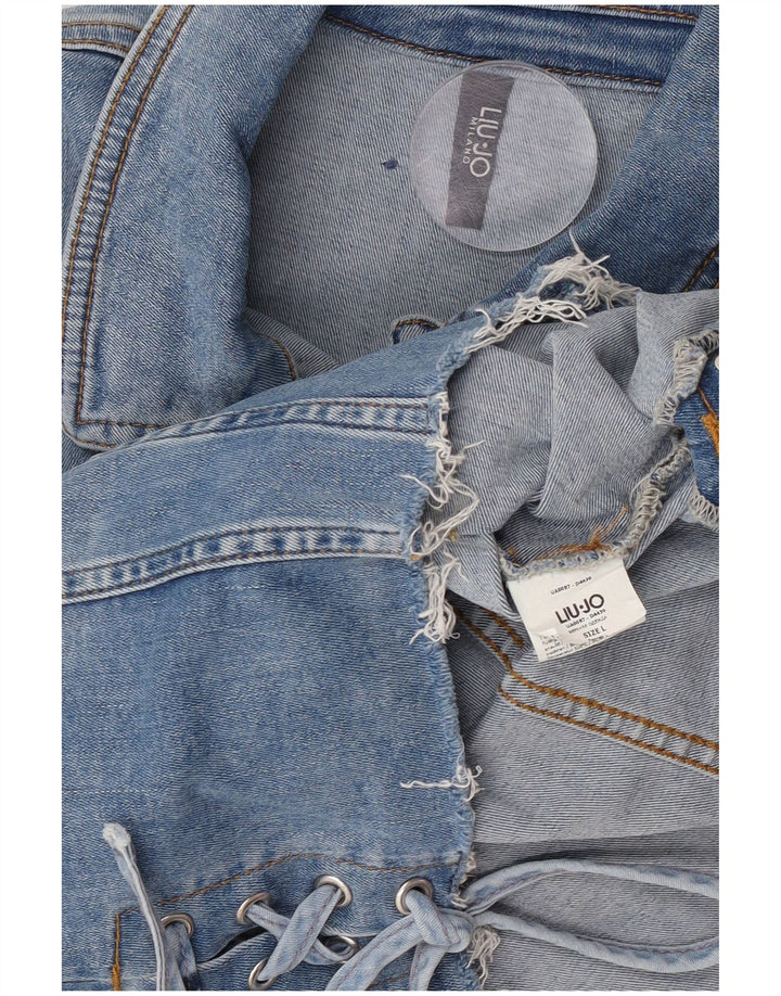 Liu Jo Womens Crop Denim Jacket UK 14 Large Blue