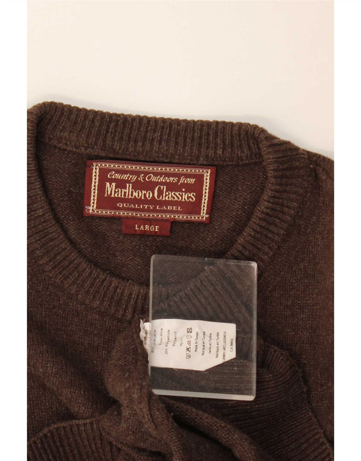 Marlboro Classics Mens Crew Neck Jumper Sweater Large Brown Wool