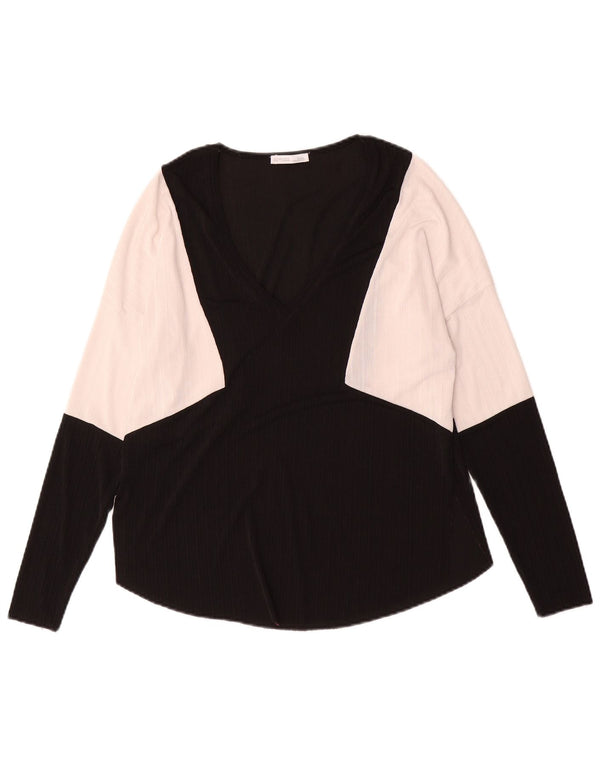Zara Womens Top Long Sleeve UK 10 Small Black Colourblock