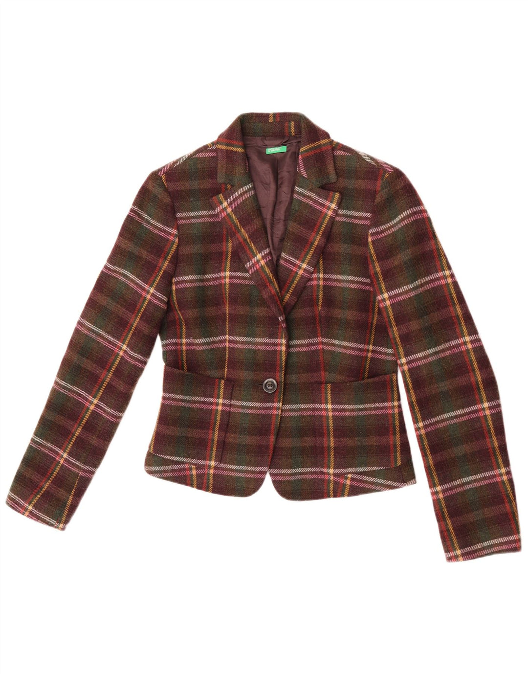 Benetton Womens 1 Button Blazer Jacket IT 44 Medium Multicoloured Check