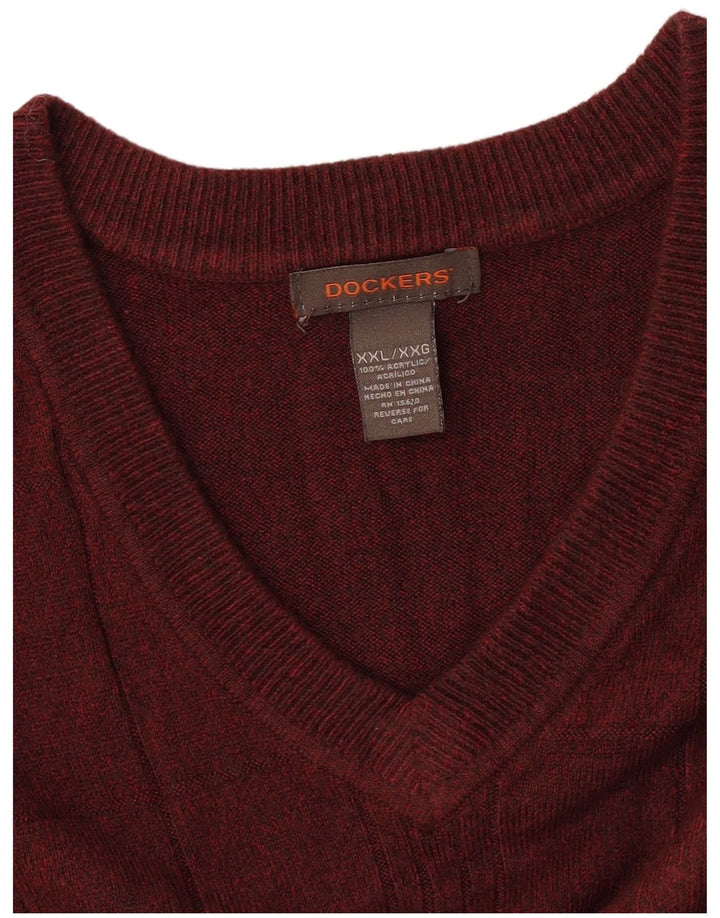 DOCKERS Mens Vest Tank Top 2XL Burgundy Check Acrylic