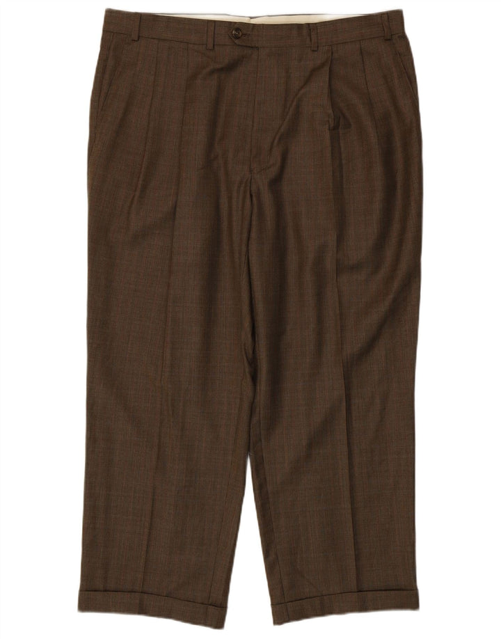 RALPH LAUREN Mens Pegged Suit Trousers W38 L27 Brown Houndstooth Wool