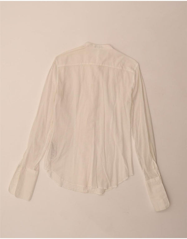 Benetton Womens Ruffle Front Formal Shirt UK 10 Small White Cotton