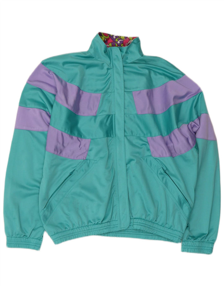VINTAGE Womens Tracksuit Top Jacket UK 18 XL Turquoise Colourblock