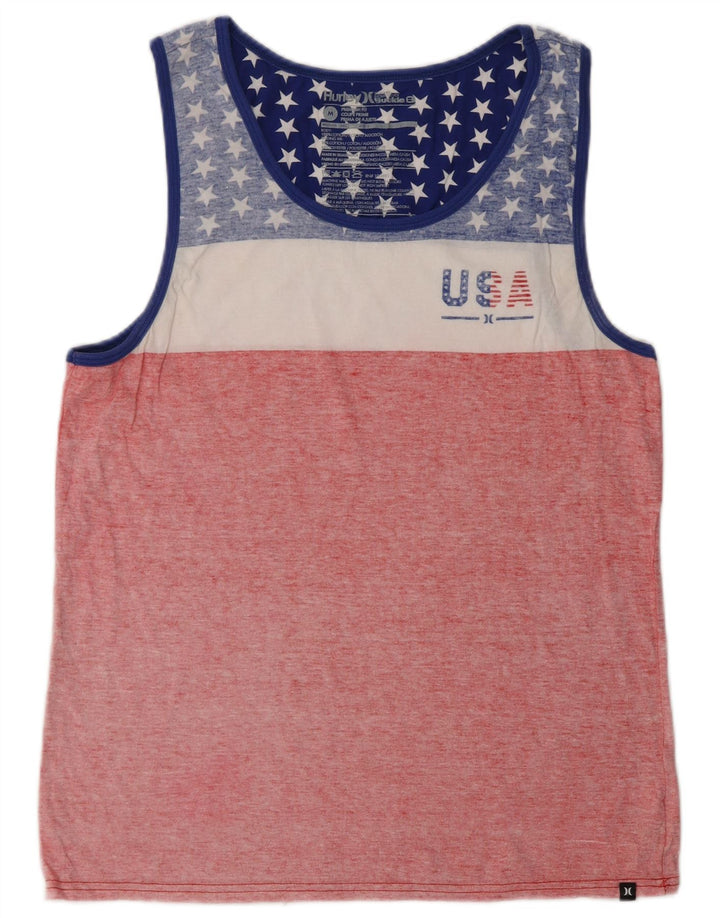 Hurley Womens USA Graphic Vest Top UK 14 Medium Pink Colourblock Cotton