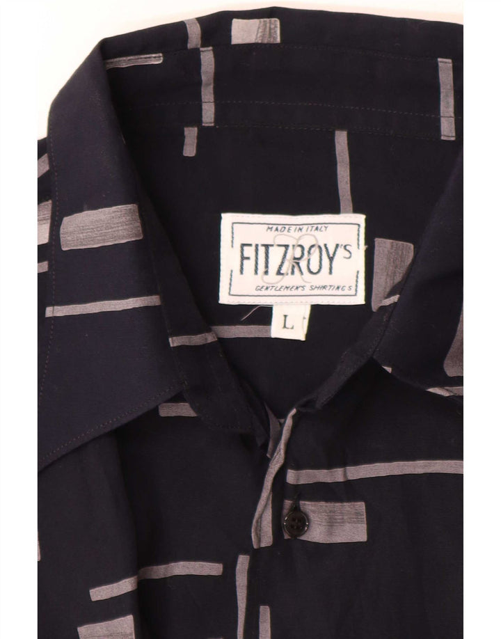 Fitzroy Mens Short Sleeve Shirt Large Navy Blue Geometric