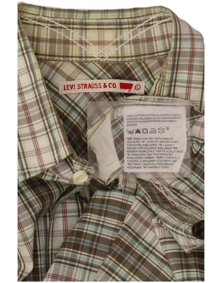 LEVI'S Mens Short Sleeve Shirt Large Khaki Check Cotton