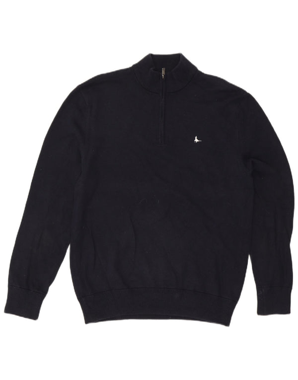 Jack Wills Mens Zip Neck Jumper Sweater Large Navy Blue Cotton
