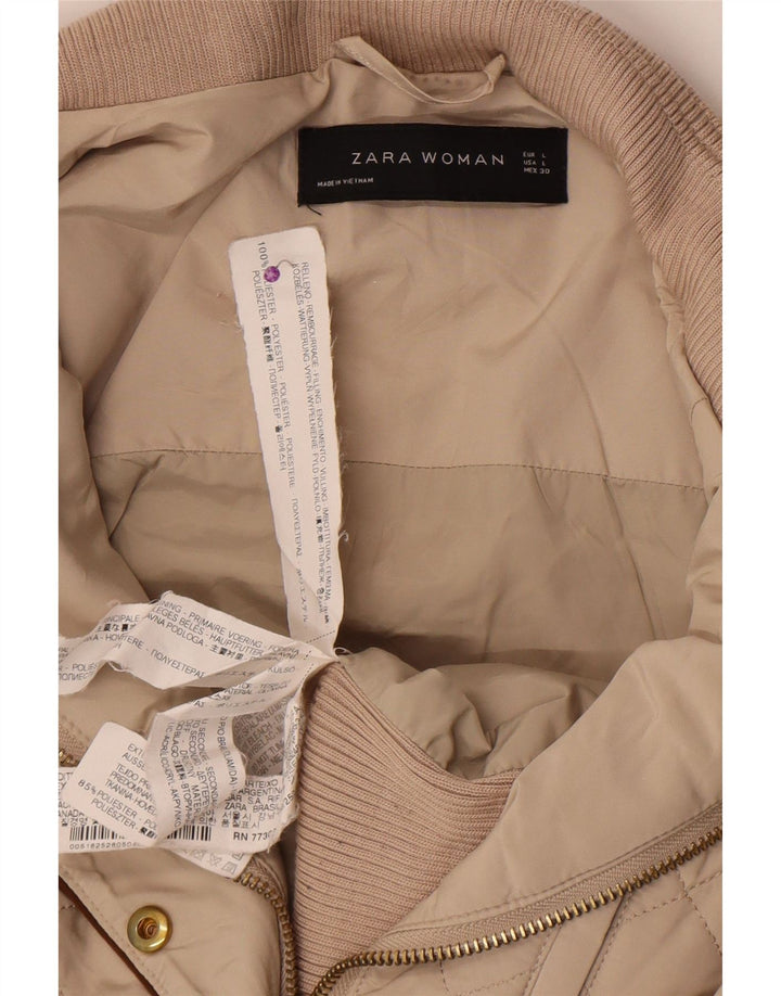 Zara Womens Quilted Jacket UK 14 Large Beige Polyester