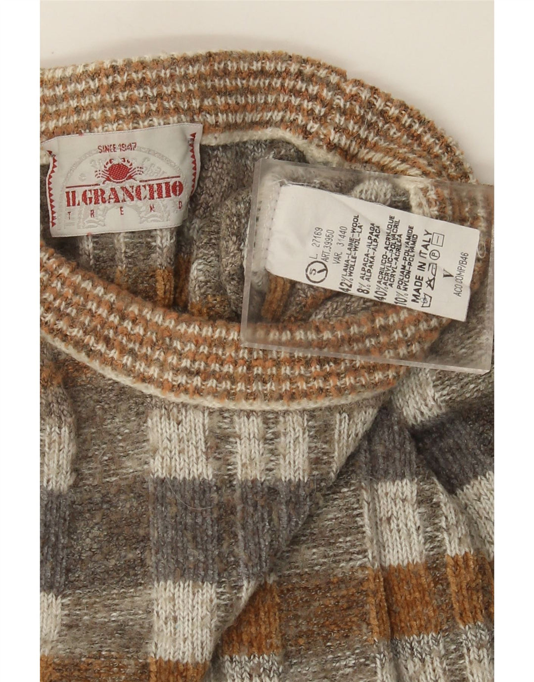 Il Granchio Mens Crew Neck Jumper Sweater Large Brown Wool