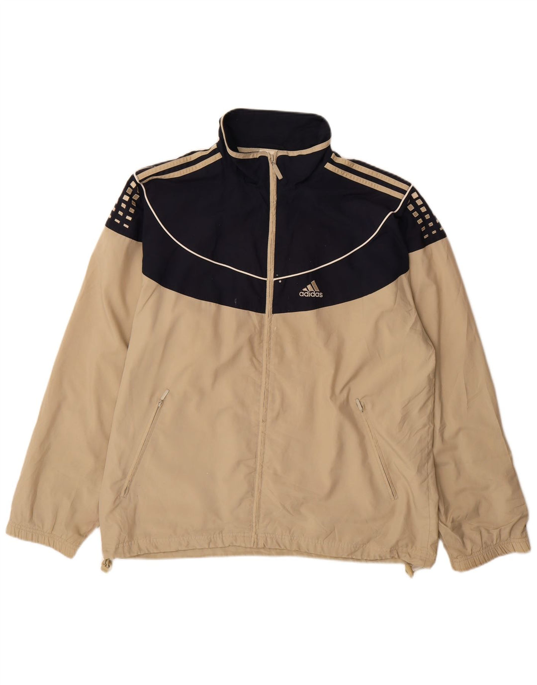 Adidas Mens Tracksuit Top Jacket Large Beige Colourblock Polyester