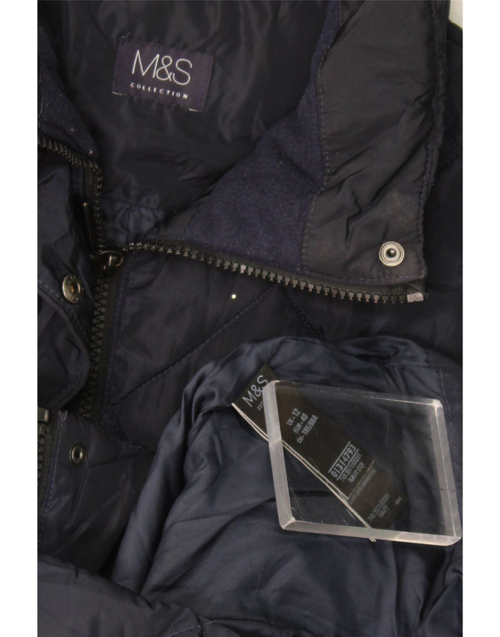 Marks & Spencer Womens Quilted Jacket UK 12 Medium Navy Blue Polyester