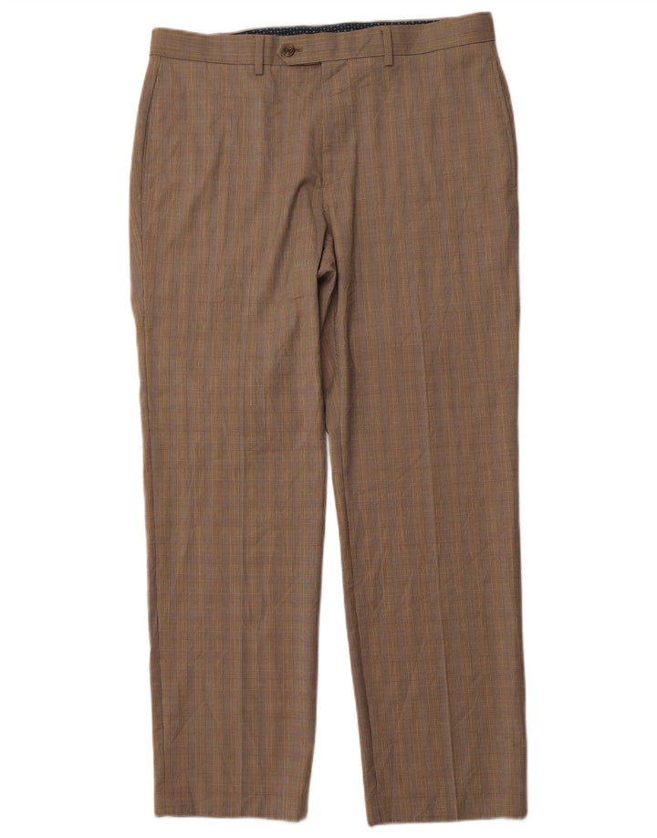 POLO RALPH LAUREN Mens Straight Suit Trousers W34 L30 Brown Houndstooth