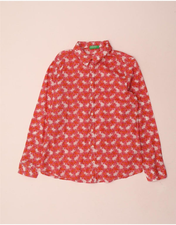 Benetton Womens Shirt UK 14 Medium Red Floral Cotton