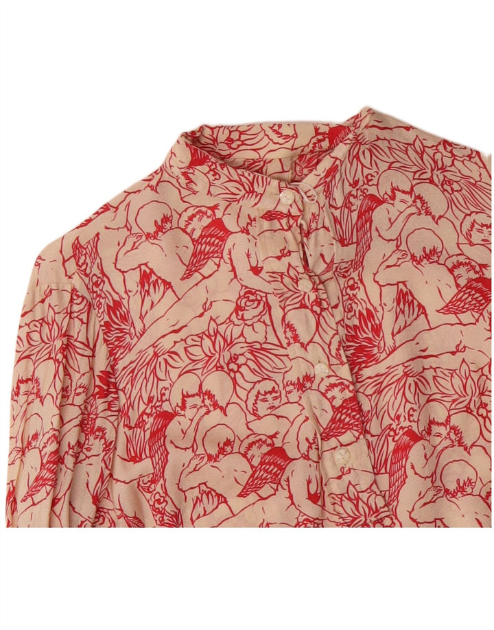 VINTAGE Womens Graphic Shirt Blouse UK 12 Medium White