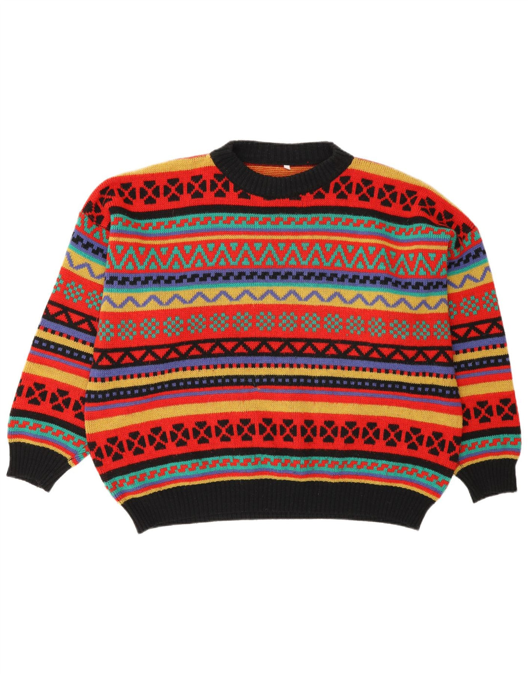 Vintage Mens Crew Neck Jumper Sweater Medium Multicoloured Fair Isle