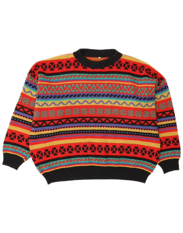 Vintage Mens Crew Neck Jumper Sweater Medium Multicoloured Fair Isle