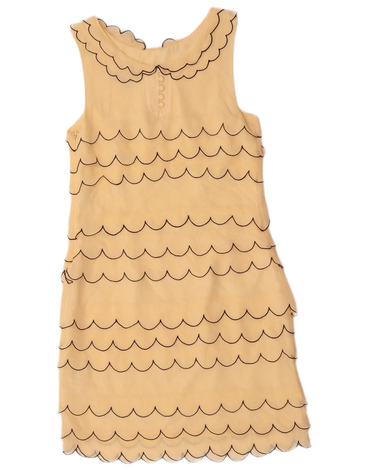 VINTAGE Womens Sleeveless Sheath Dress UK 6 XS Beige Striped Silk