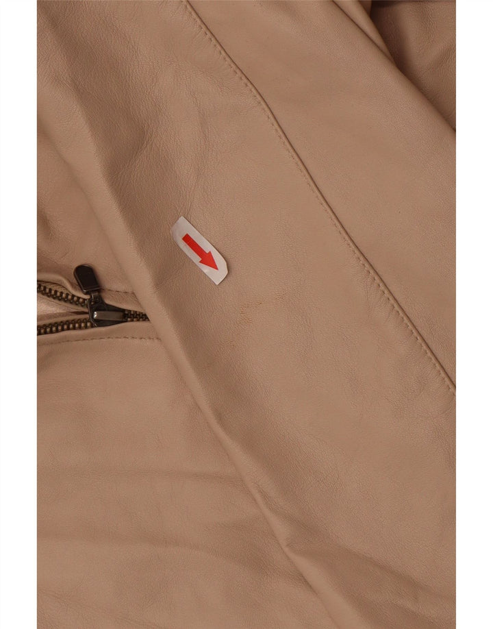 Lakeland Womens Leather Jacket UK 12 Medium Beige Leather