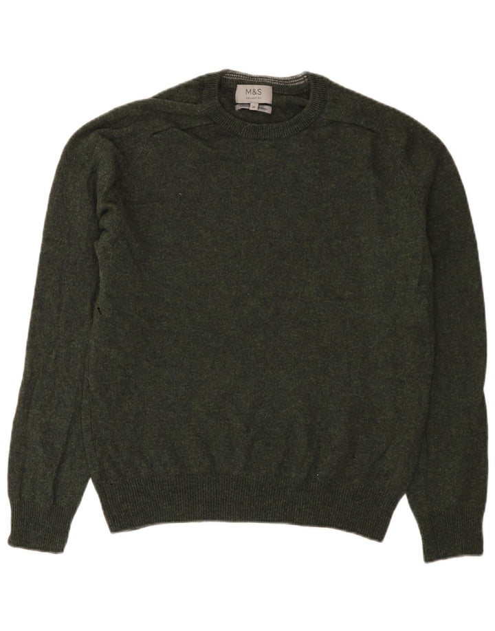 Marks & Spencer Mens Crew Neck Jumper Sweater Medium Green Wool