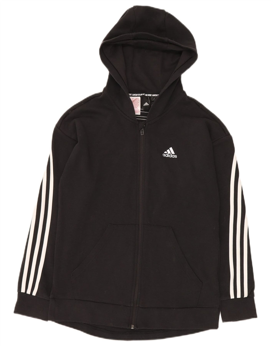 ADIDAS Boys Loose Fit Zip Hoodie Sweater 14-15 Years Black Cotton