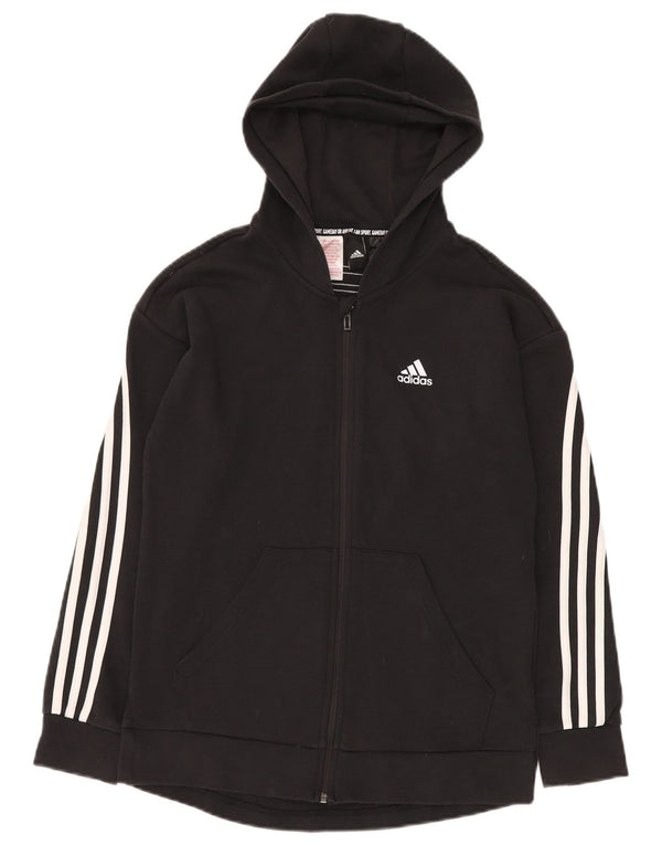 ADIDAS Boys Loose Fit Zip Hoodie Sweater 14-15 Years Black Cotton