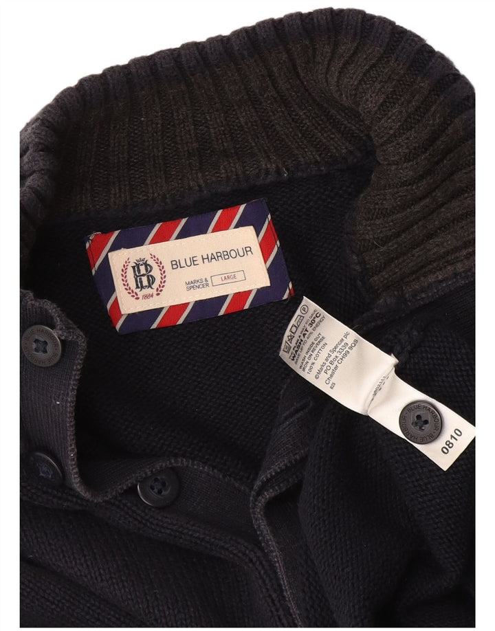 Marks & Spencer Mens Blue Harbour Button Neck Jumper Sweater Large Navy