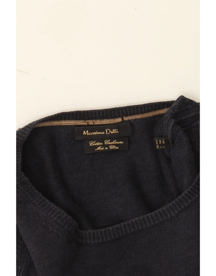 Massimo Dutti Mens Crew Neck Jumper Sweater Large Navy Blue Cotton