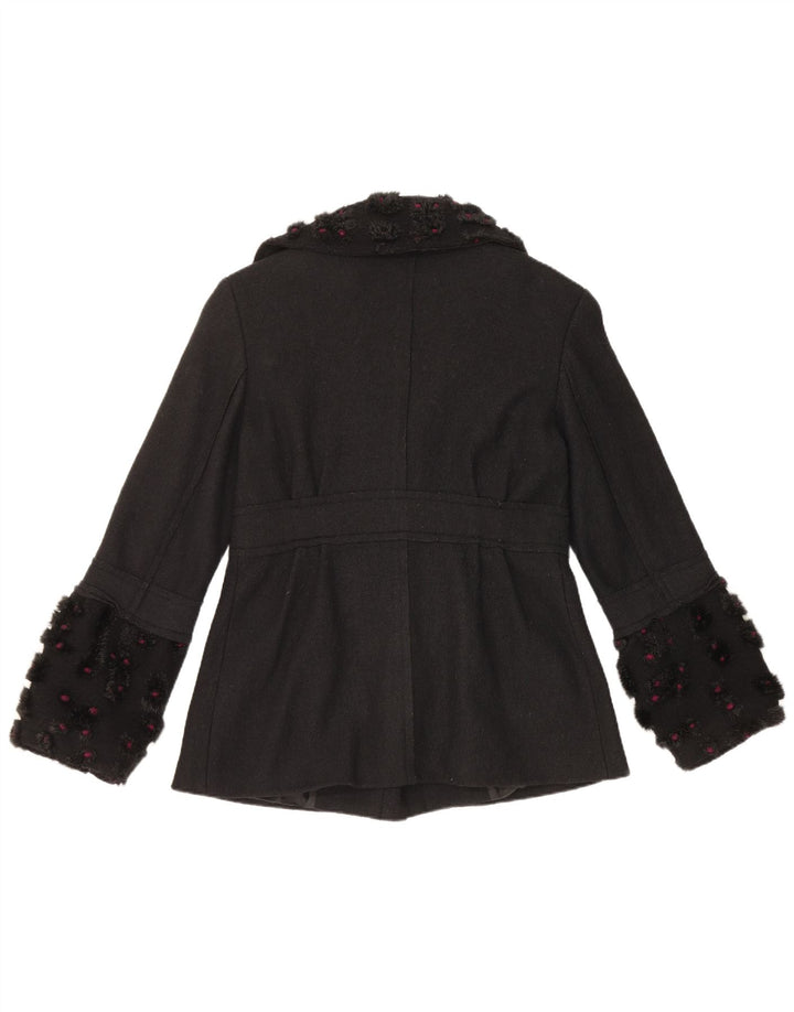 Vintage Womens Double Breasted Coat UK 12 Medium Black Wool