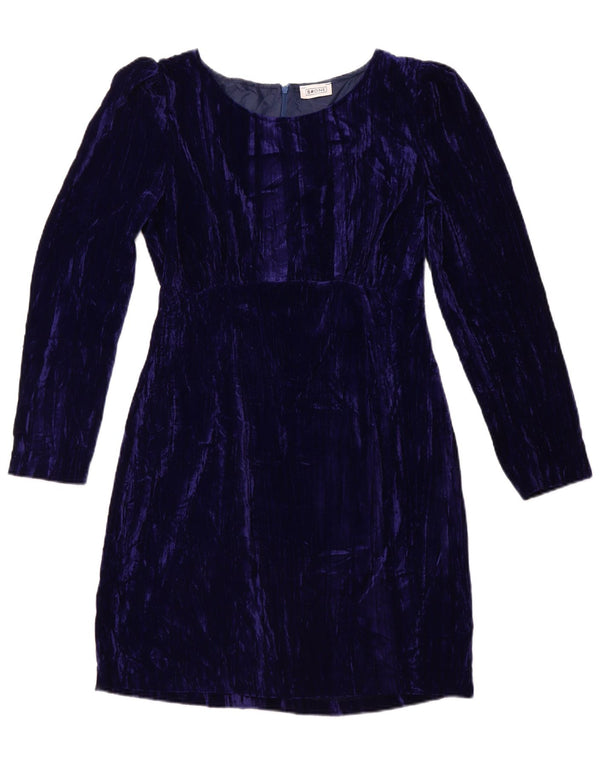 B.ONE Womens Long Sleeve Velour Sheath Dress UK 14 Large Blue Polyester