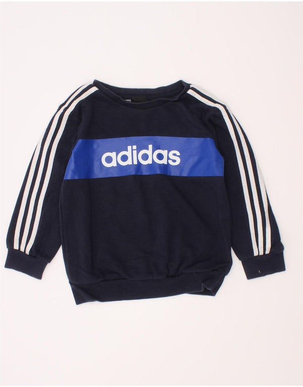 Adidas Boys Graphic Sweatshirt Jumper 2-3 Years Navy Blue Cotton