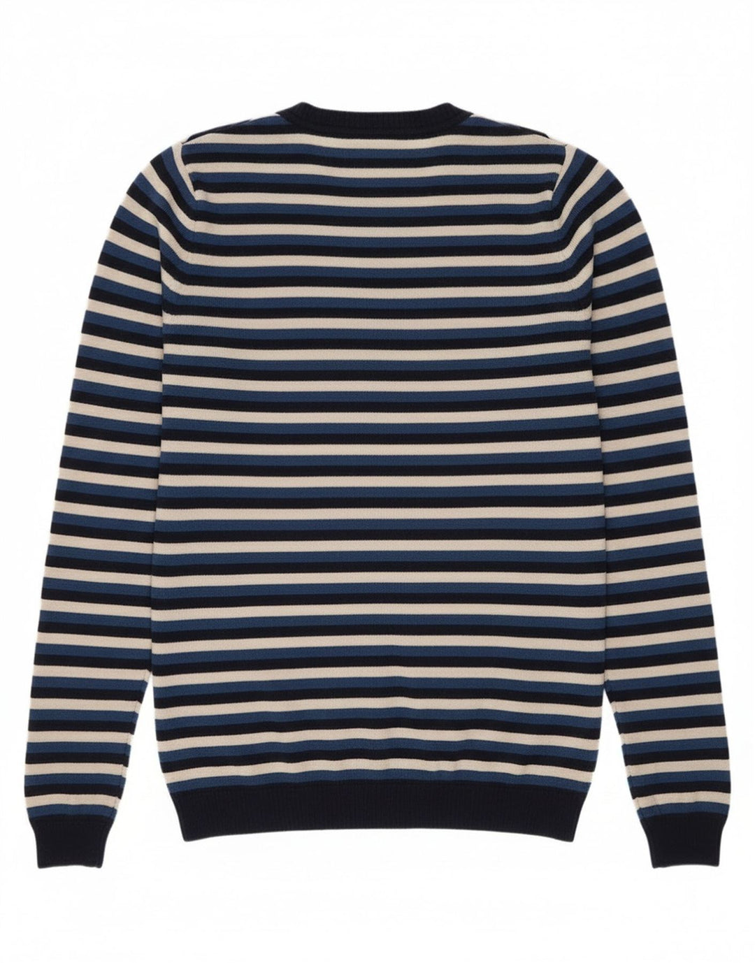 Lacoste Womens V-Neck Jumper Sweater Size 38 Medium Navy Blue Striped Wool