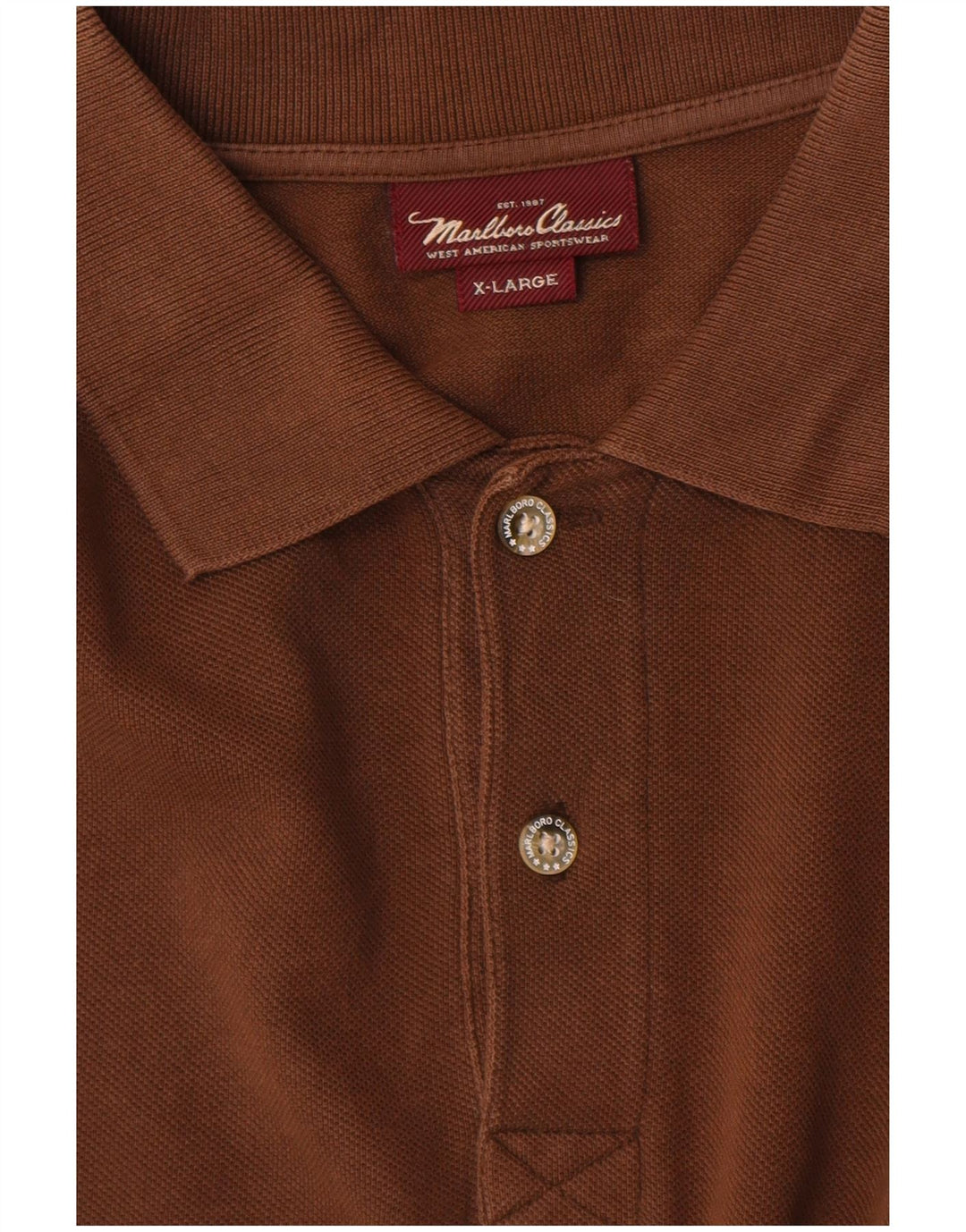 Marlboro Classics Mens Long Sleeve Polo Shirt XL Brown Cotton